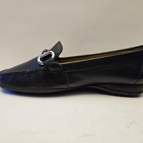 Geox Respira Black Leather Driving Loafers Silver Bar Hardware Size 36.5 - Picture 10 of 16